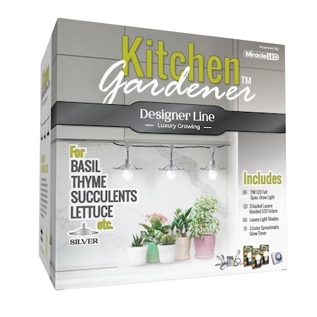 Miracle Led 3-Socket Designer Kitchen Gardener Grow Light Kit- Full Spec. 11W Replace 150W Grow Bulbs, 2PK 801826